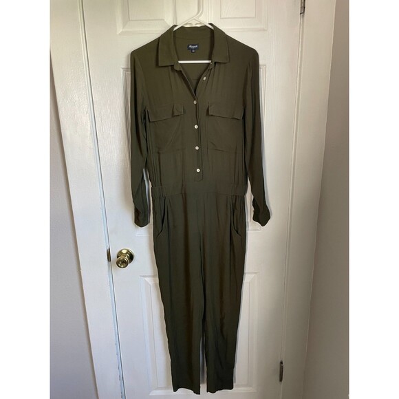 Madewell Women's Small Green Jumpsuit Pull On Long Sleeve Green Olive Viscose - Picture 1 of 7